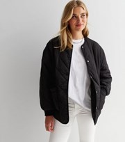 New Look Tall Black Quilted Collarless Jacket